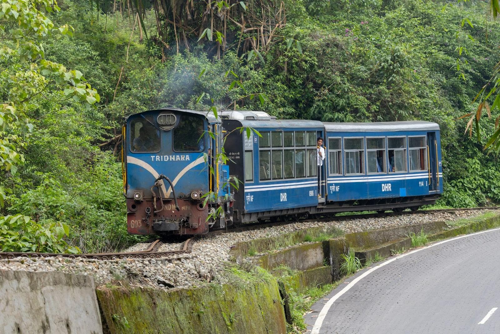 The Darjeeling Himalayan Railway toy train winding through green hills