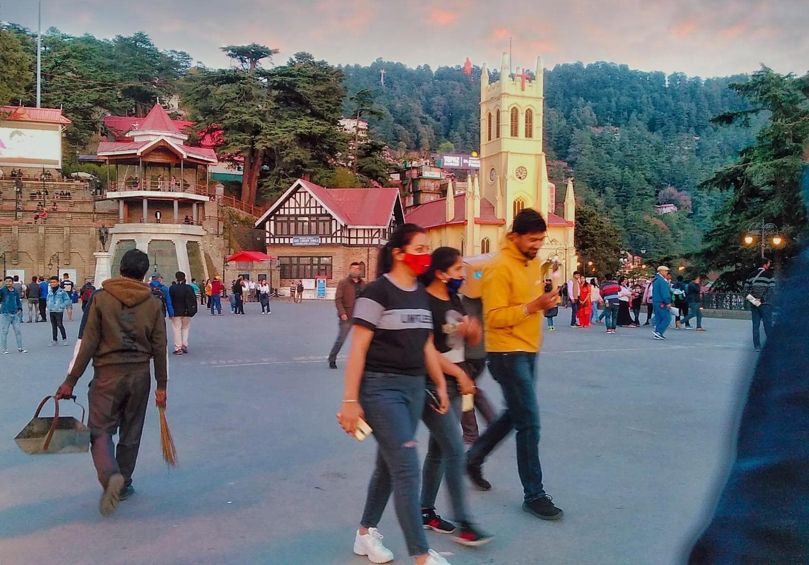 The Ridge and Christ Church in Shimla, Himachal Pradesh, at dusk